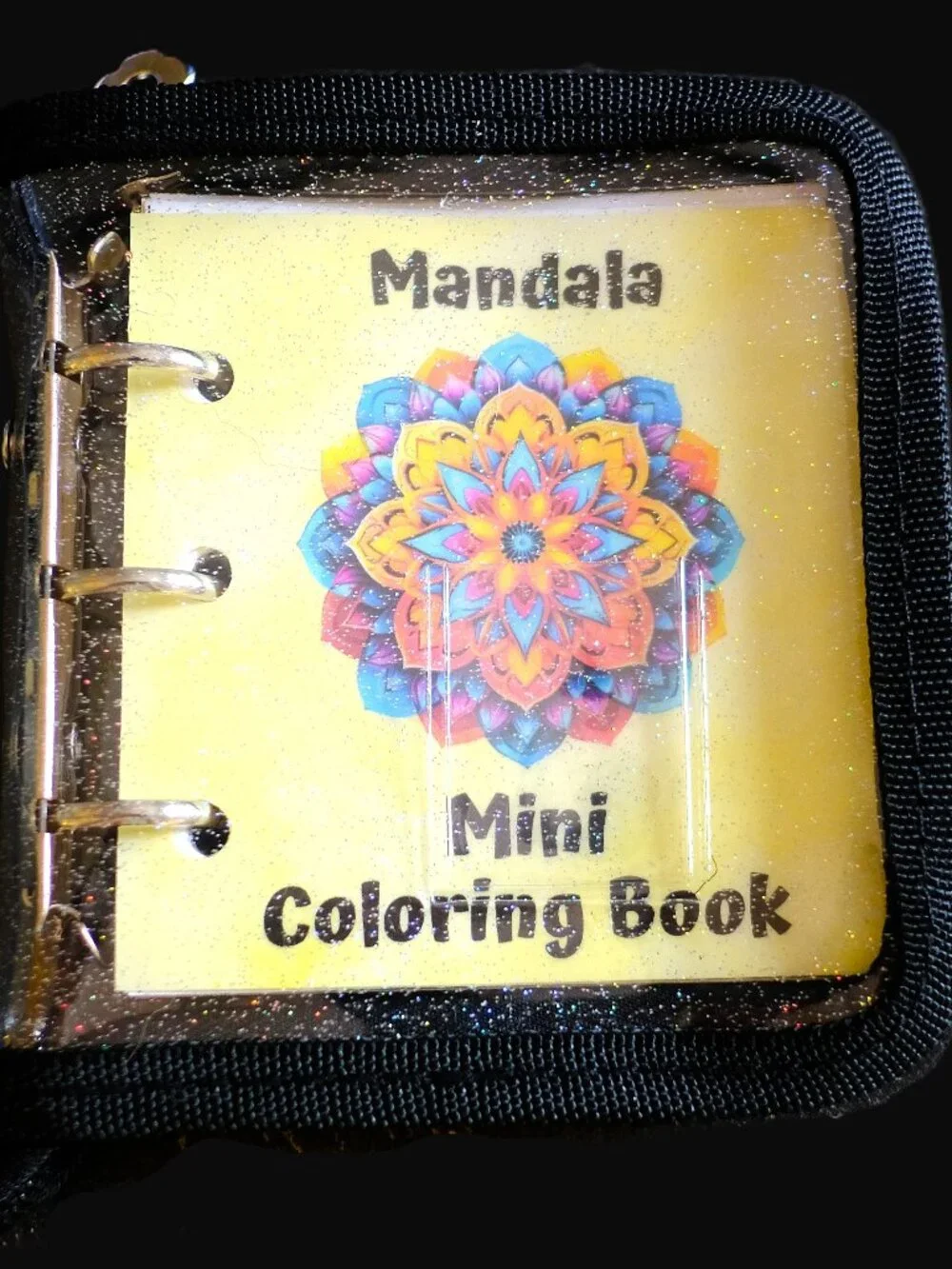 Mini Coloring Book & Pencil Set, Mandala Themed, Handmade, binder cover